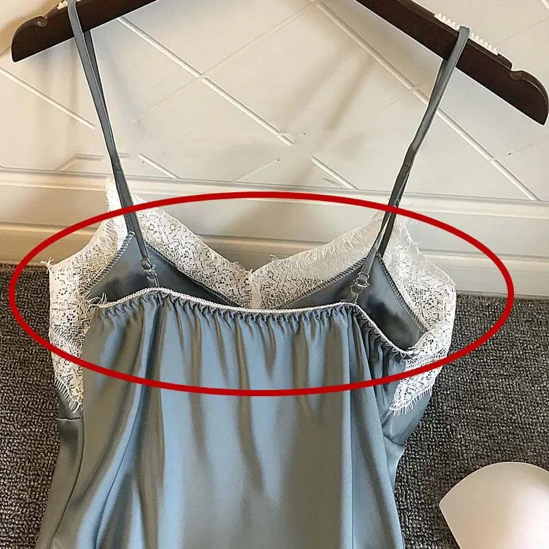 Women's Sleepwear Silk Satin Nightgowns Summer Sexy Lace Sleepshirt Night Dress Night Gown With Chest Pads Nightwear Lingerie   12