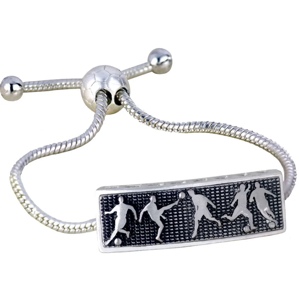 Adjustable Football Bracelet&Bangles Soccer Rectangle Logo Silver Snake Chain Custom Bracelet For Male Sports Findings