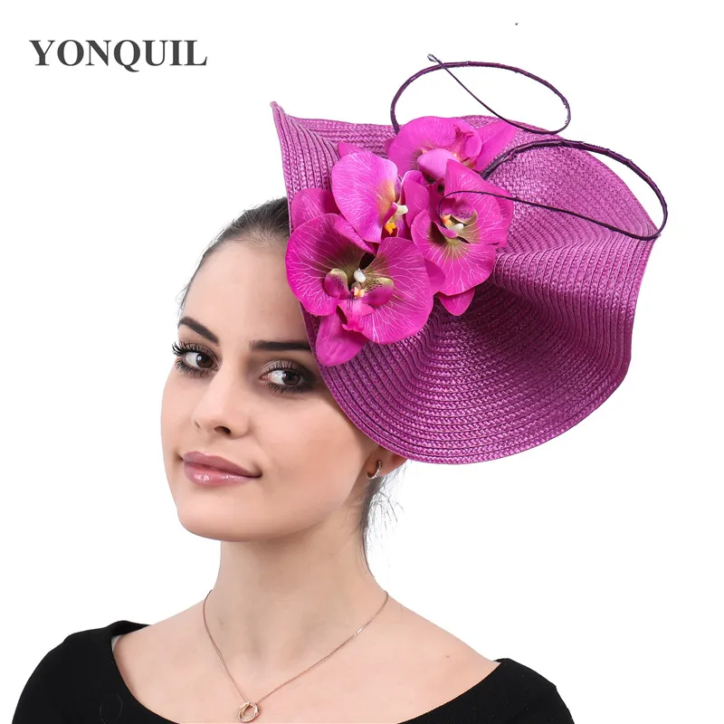 

New style fashion women millinery fascinator hat floral bridal elegant married headpiece whith headbands church straw headwear