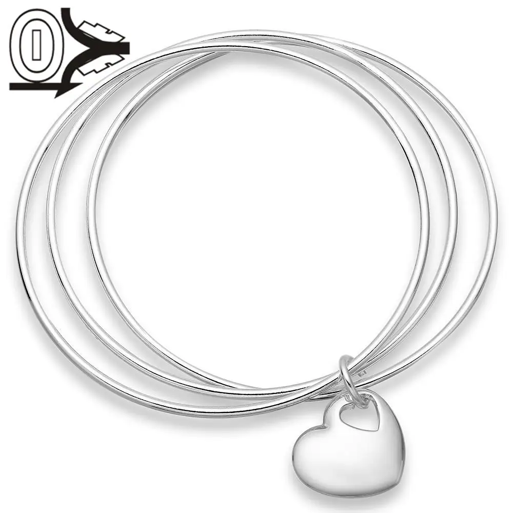 

Top Quality Wholesale Silver Plated Bangle,Wedding Jewelry Accessories,Three Times Hanging Heart Center Bangles Bracelet