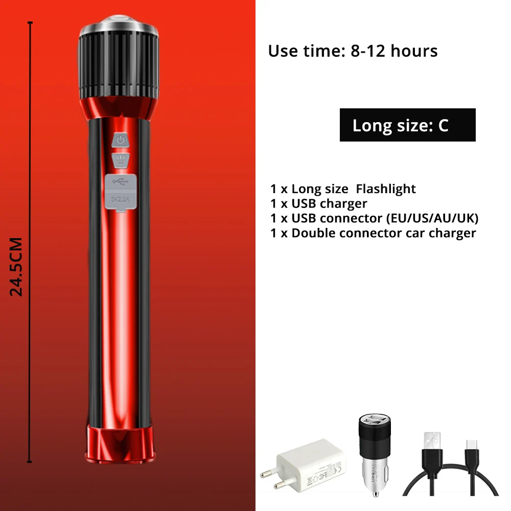 Новинка Светодиодный светильник-вспышка вращающийся телескопический зум светодиодный фонарь с боковой светильник перезаряжаемый светильник для кемпинга прожектор светильник может заряжать телефон - Испускаемый цвет: Long model- C