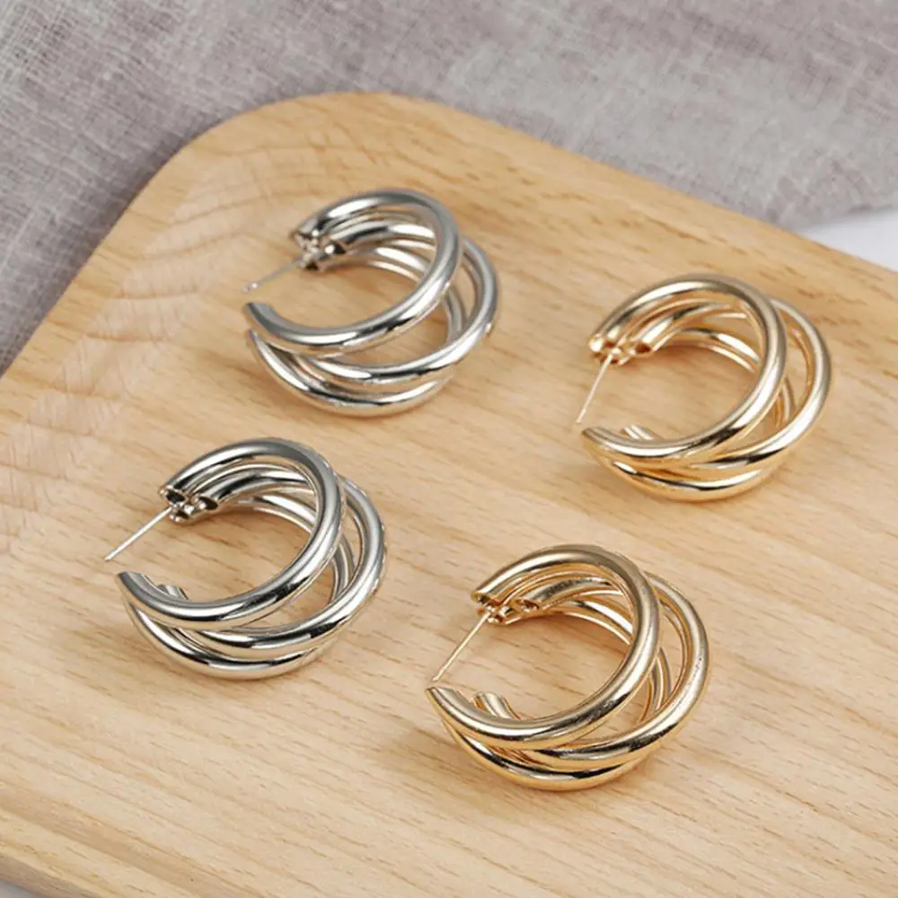 

Simple Cool Wind C-shaped Earrings Multi-layer Small Stud Earrings For Women Vintage Jewelry Gold&Silver Color Earrings