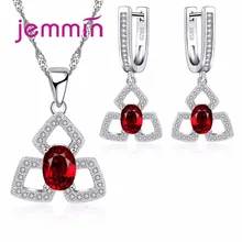 Jemmin High Quality Women Ruby Pendants Necklaces And Earring Set For Engagement Fine 925 Silver Bridal Wedding Jewelry Sets