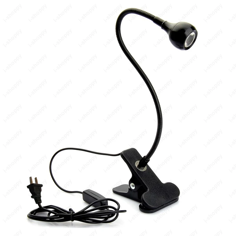 

Soft Pipe 3W LED Clip-On Lamp Clamp Table Picture Light Fixture On/Off Button + Plug Reading Room Black Shell Aluminum Showcase