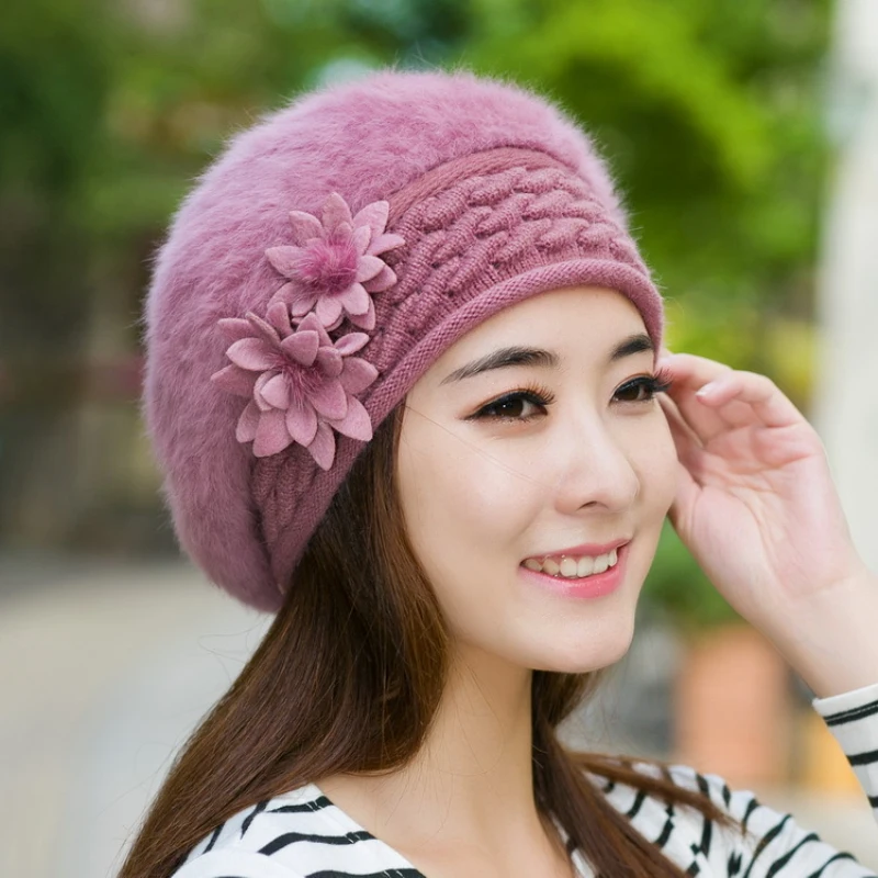 HT2143 Women Winter Hat Solid Women Beret Thick Warm Beret Hat Female