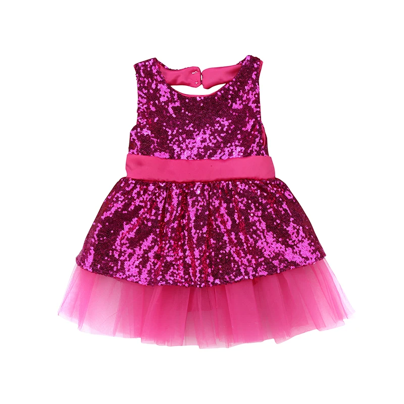 Sequins Newborn Toddler Kids Baby Girl Dress Sleeveless Back Hole Bow