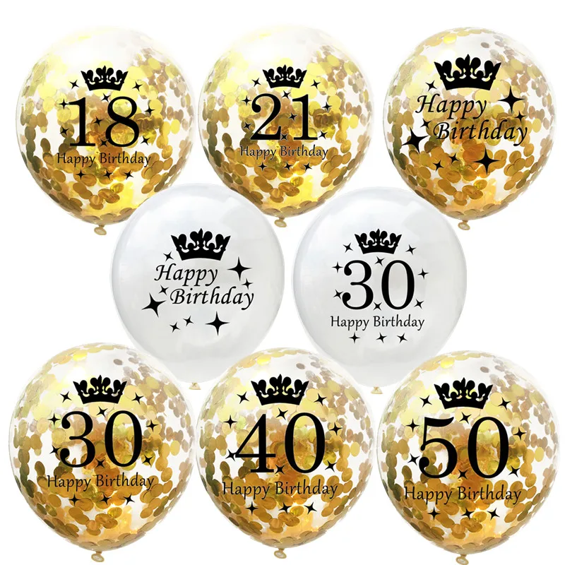 

5pc Inflatable Confetti Balloons 12 Inch Latex Happy Birthday Balloons 18 30 40 50 Anniversary Wedding Decoration Party