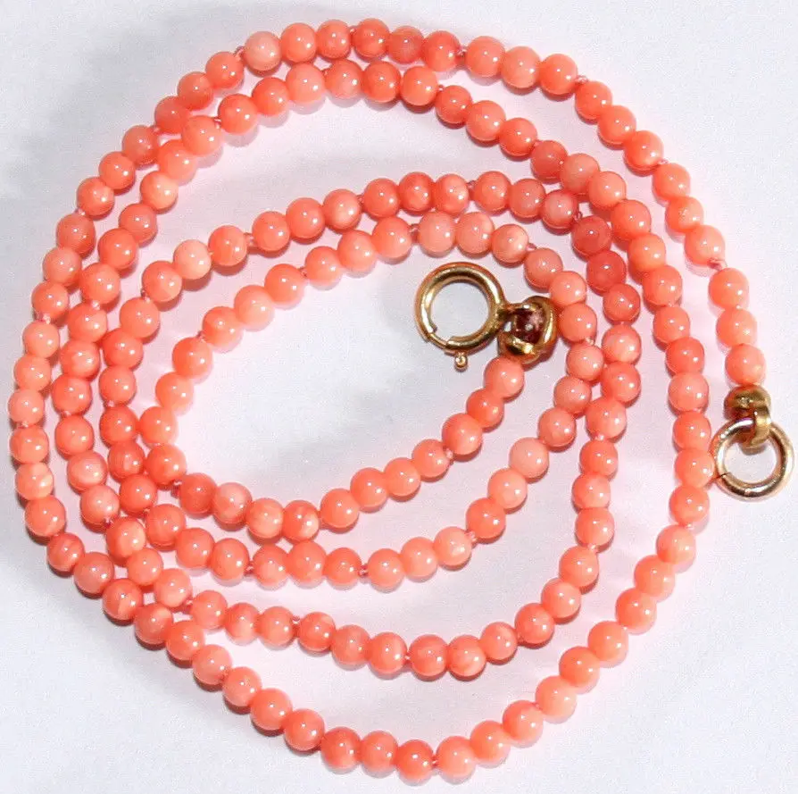 

1085 SMALL PINK CORAL Bead Gold CLASP KNOTTED NECKLACE