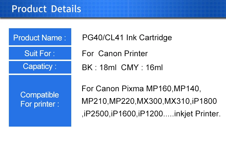 INKARENA PG-40 CL-41 чернильный картридж для принтера Canon PG40 CL41 Black& Цвет для Canon PIXMA MP160 MP140 MP450 MX300 MX310 IP1600 IP1900