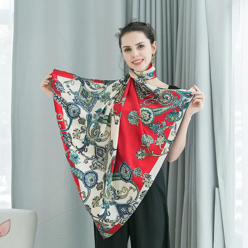 2019 Роскошные Брендовые женские шелковые шарфы, высококачественные квадратные шарфы большого размера женский Европейский стильный принт