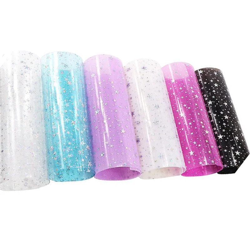 

star transparent hologram Faux Synthetic Leather Fabric for Material DIY Hair Bows 20*34cm 12pcs/lots PPUL43