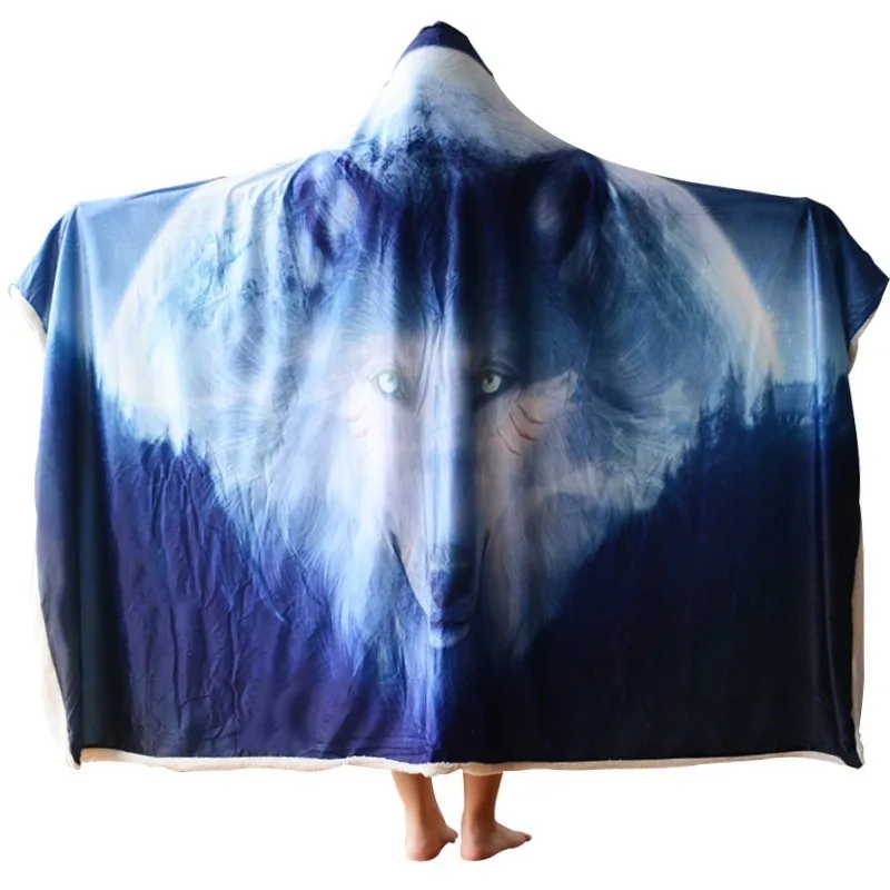 

Wearable Hooded Throw Blanket Wolf Eye Fleece Fabric Sofa Couch Bed Winter Warm Cover Blankets 150*200cm/130x150cm 2019 Newest