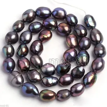 

Genuine 9-10mm Natural Black Oval Freshwater Pearl Loose Beads Strand 15" AAA