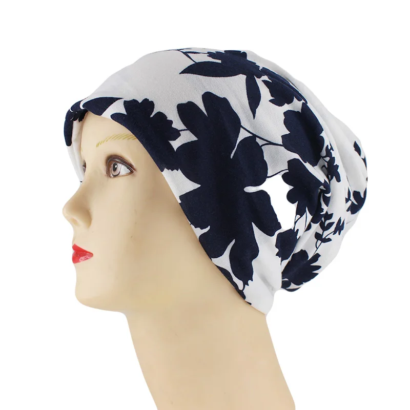 Новые модные женские хлопковые шапки и шарфы, двойные повседневные шапочки для девочек, Осенние Теплые шапочки с цветочным рисунком, брендовые шапки Gorras - Цвет: Белый