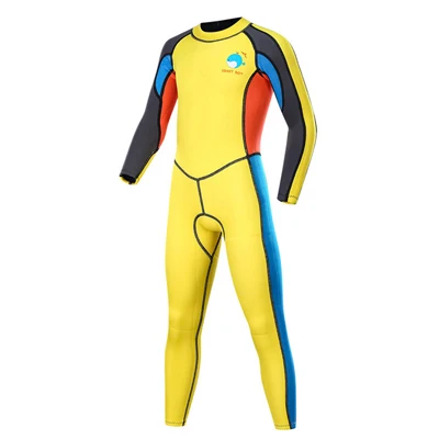 Детский купальник, 2 мм неопреновый гидрокостюм, детская утепленная цельная одежда с длинными рукавами для дайвинга УФ-защита, купальный костюм - Цвет: Цвет: желтый