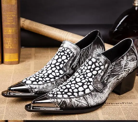 

2016 Hot selling men fashion shoes pointed steel-toed shoes slip on mix colors square high heels handmade male shoes
