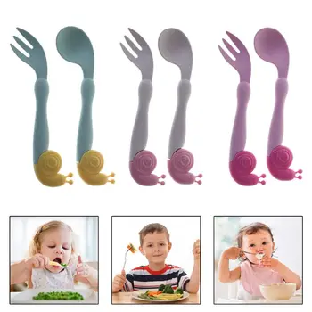 

1 Set Kids Utensils Baby Food Feeding Dishes Fork Spoon Wheat Straw Tableware