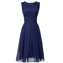 Navy Short Bridesmaid Dress Jewel Neck Appliques Tea Length Cheap Chiffon Maid of Honor Dress