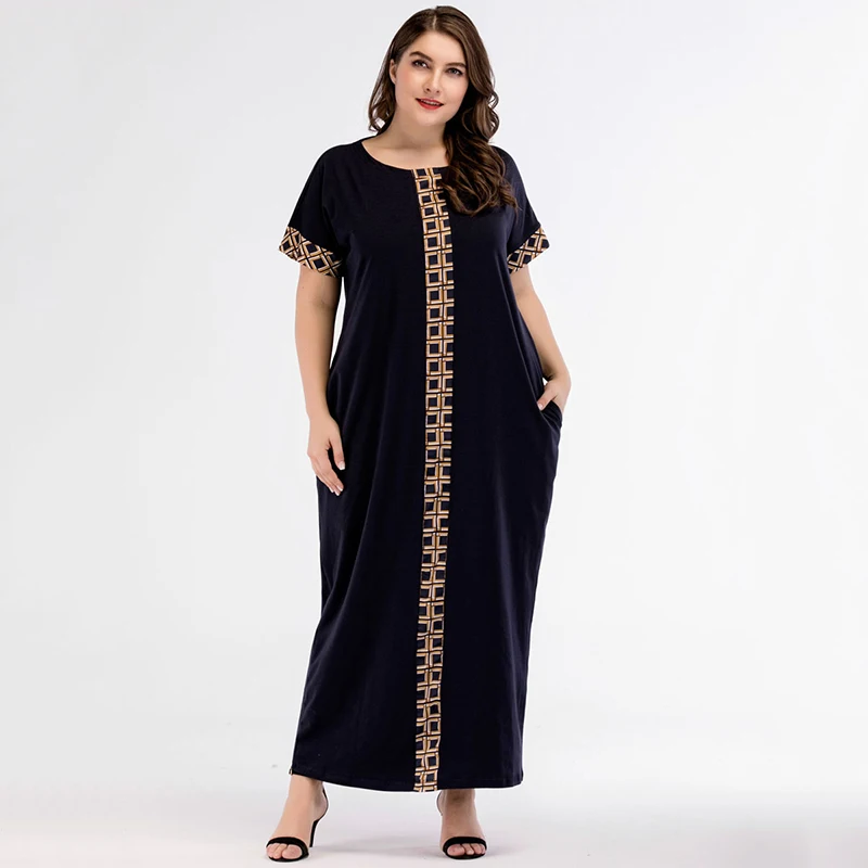 Largesize Casual Print Maxi Dress Knitted Muslim Abaya Full Skrit Loose Kimono Long Robe Gowns Middle East Arab Islamic Clothing |