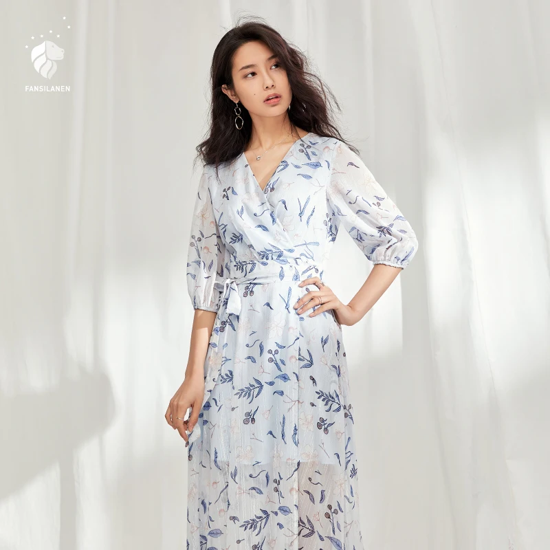 

FANSILANEN Fashion New Arrival Summer/Spring Dress Dresses Women Party Office Beach Chiffon Female Plus Size Z82487