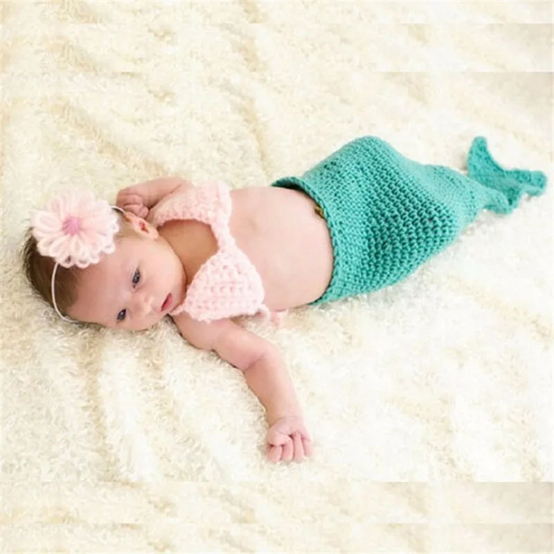 

Mermaid Newborn Baby Photo Photography Props Infant Handmade Outfits Crochet Knit Cocoon Set Knitted baby Costume warm winter