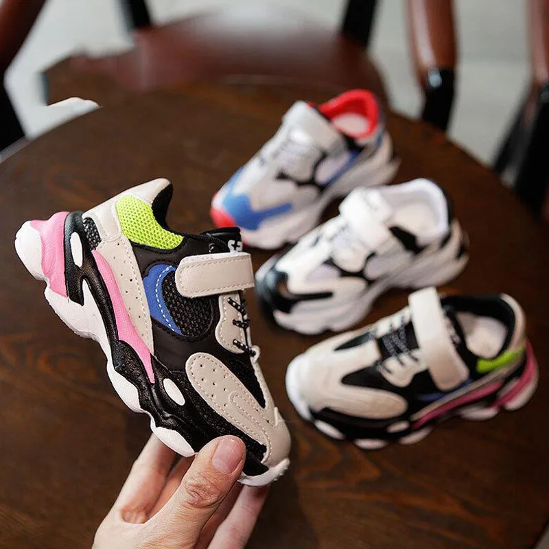 

2019 autumn new girls breathable sports shoes boys casual trend lightweight running shoes genuine leather top kids sneakers