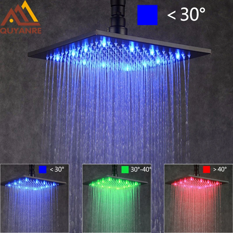 quyanre wanfan frap black led rainfall shower faucet set rainfall led shower head waterfall spout with 3-way mixer tap bathroom shower1