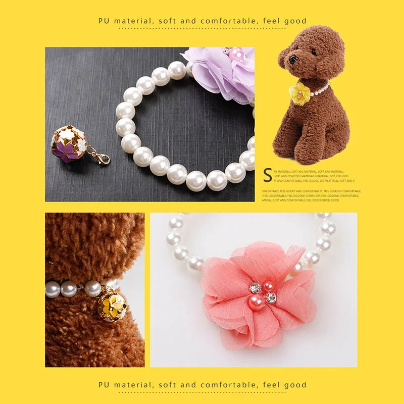 

Pet Pearls Dog Necklace Flower Collar Crystal Bone Pendant Pet Puppy Cat Jewelry Collar Harnesses