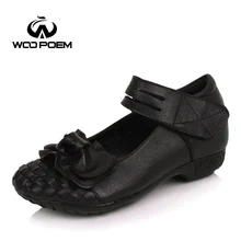 Демисезонные ботинки Для женщин дышащая кожа коровы туфли Мэри-Джейн удобные на низком каблуке Туфли без каблуков Бабочка Леди Обувь