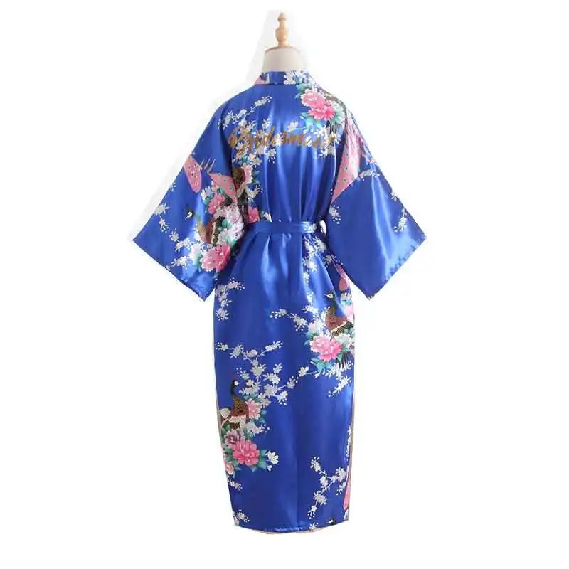 BZEL женский шелковый атлас длинный свадебный халат подружки невесты кимоно халат Feminino банный халат большого размера, в цветочек Peignoir Femme сексуальный халат - Цвет: dark blue