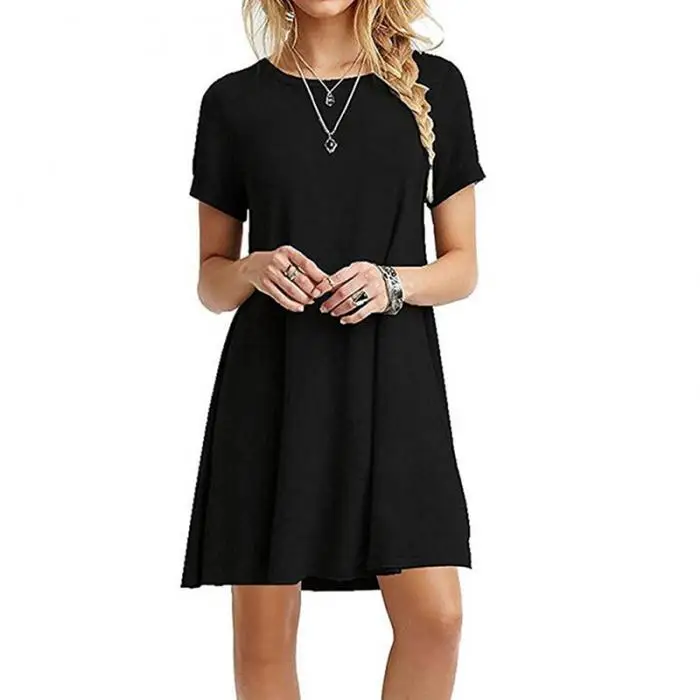 Women One-pieces Dress Solid Color Short Sleeves Oversize Casual Dress for Summer FDC99