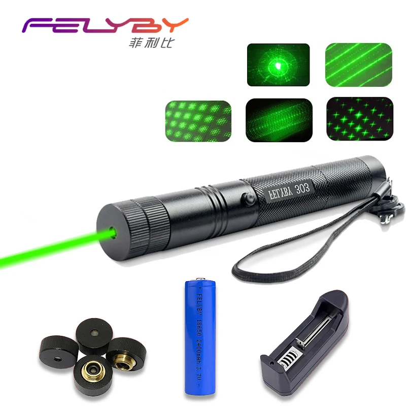 Koop FELYBY Professionele 5 mw Laser Pen Low power 303 Groene Laser Pointer Sets met Verstelbare Oplaadbare 18650 Batterij en Oplader