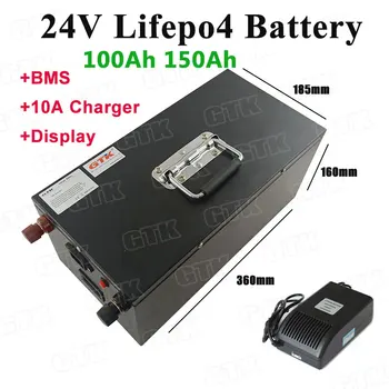 

Lithium 24V 100Ah 150Ah LiFepo4 rechargeable battery pack for solar energy storage RV system motor home caravan+10A charger