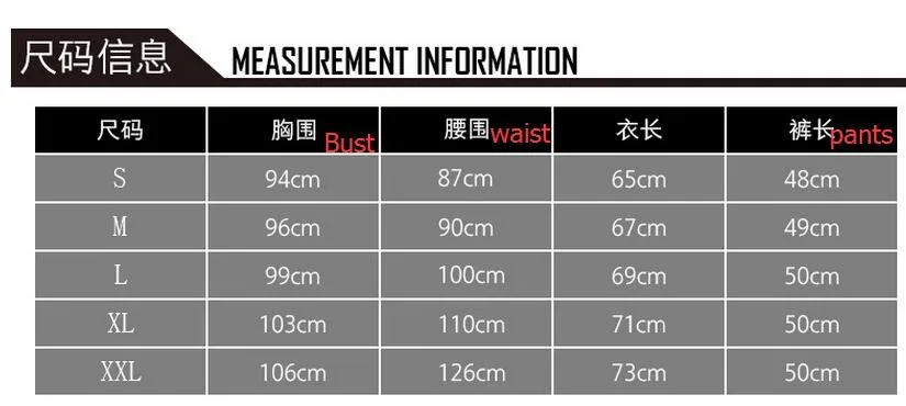 size chart of men costumes