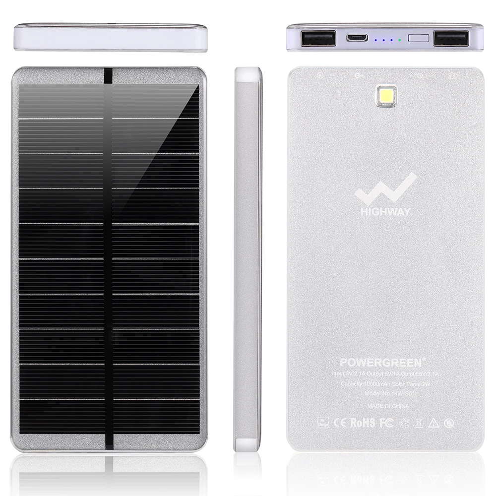 

PowerGreen Slim Power Bank 10000mAh Enternal Battery Solar Charger Backup Power Supply Mini Solar Panel for Phones