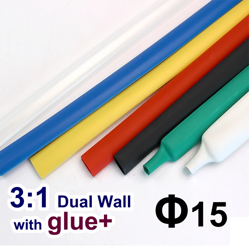 

1.22meter/lot 15mm 3:1 Dual Wall Heat Shrink Tube with thick Glue heatshrink Tubing Adhesive Lined Cable Sleeve Wrap Wire kits