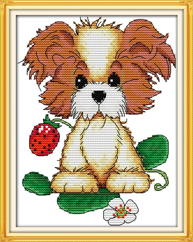 

The puppy with strawberry, counted printed on fabric DMC 14CT 11CT Cross Stitch kits,embroidery needlework Sets, Home Decor