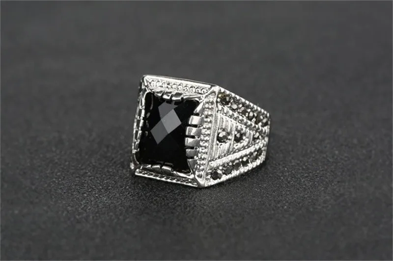 YHAMNI, классическое, винтажное, мужское кольцо, настоящее, посеребренное, черный камень, кристалл, обручальные кольца для мужчин, кольцо, Размер 7, 8, 9, 10, YH416