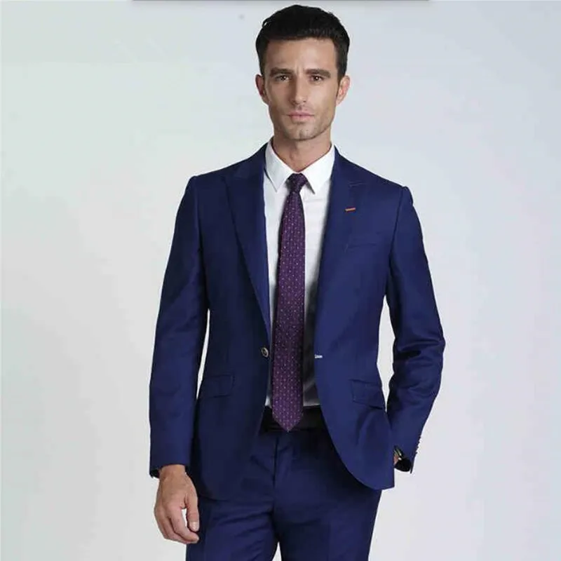 new Men's Suits Custom Made stylish Blue Wedding suits tuxedos good quality Groom best man prom