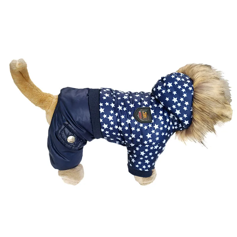 Популярная качественная зимняя куртка для собаки с капюшоном и рисунком пятиконечной звезды, одежда для собак, Размеры S до Xl, новая одежда для собак
