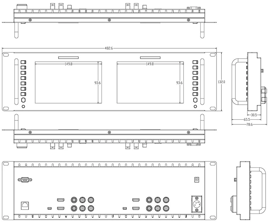 Feelworld, D71-H, двойной, 7 дюймов, HDMI AV, 3RU, для монтажа в стойку, вещательный монитор, ips HD, 1280x800, ЖК-дисплей, тонкий дизайн, с портом LAN