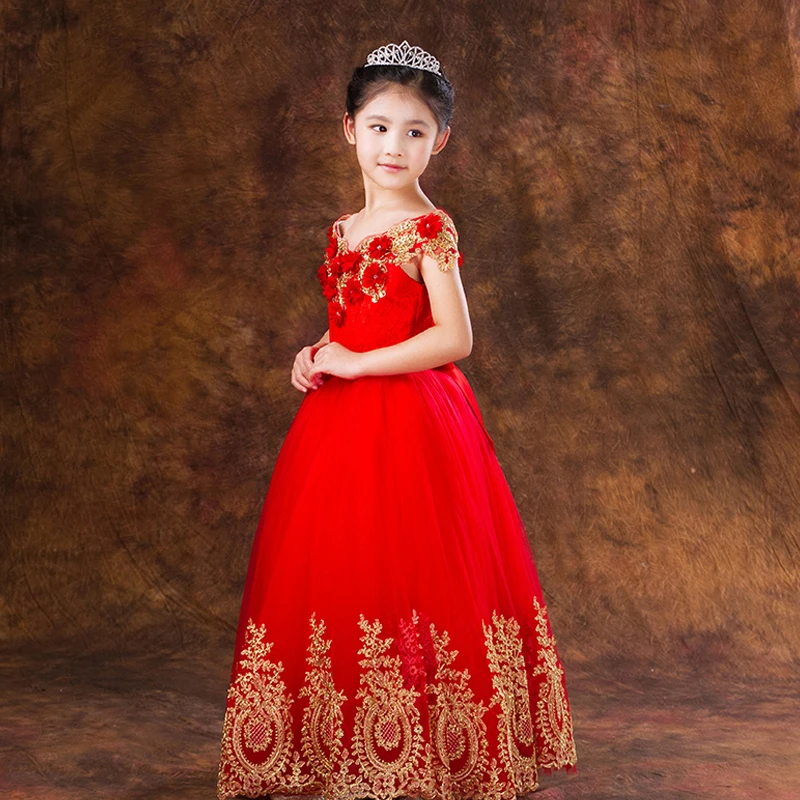 Red Lace Embroidery Appliques Dress Baby Girls Ball Gown Dress Prom Party Summer 2017 Fashion Flower Girls Dress For Wedding P07 Red Lace Embroidery Appliques Dress Baby Girls Ball Gown Dress Prom Party Summer 2017 Fashion Flower Girls Dress For Wedding P07