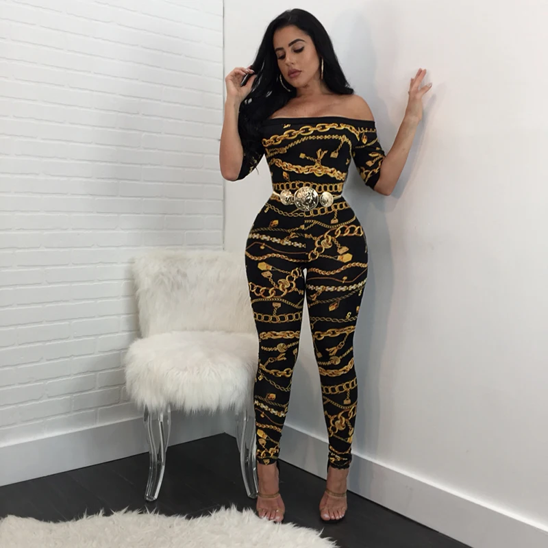 

Summer Street Fashion Pants Jumpsuits Jumpsuits Chain Printing One Shoulder Sexy Club Rompers Overalls Rompers Womens Jumpsuit