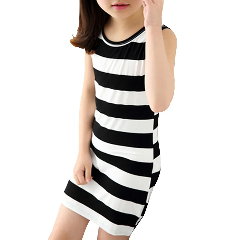 Hot-Sale-Children-Girls-Clothing-Black-And-White-Stripes-Summer-Girl-Dress-100-Cotton-3-14-Kids-Vest-Dresses-for-Teenage-Girls-2
