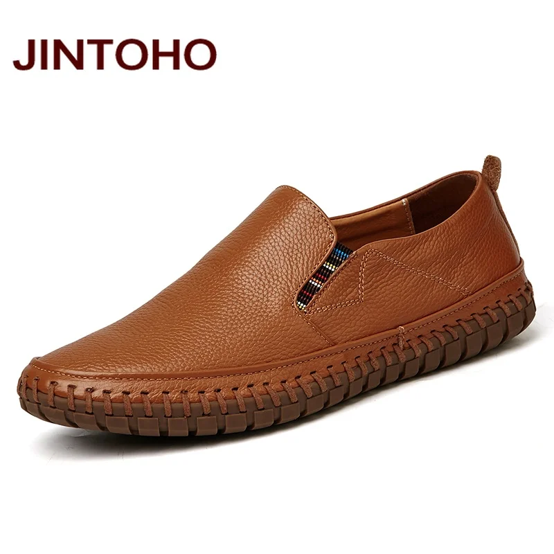 Jintoho/большой Размеры Мужские туфли из натуральной кожи слипоны черная обувь из натуральной кожи мокасины мужские мокасины итальянские дизайнерские туфли - Цвет: zong se