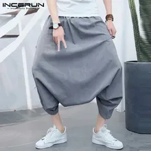 INCERUN, размера плюс S-5XL, мужские шаровары, мешковатые, одноцветные, с заниженным шаговым швом, модные брюки, Мужская Уличная одежда, хип-хоп, повседневные штаны, Hombre