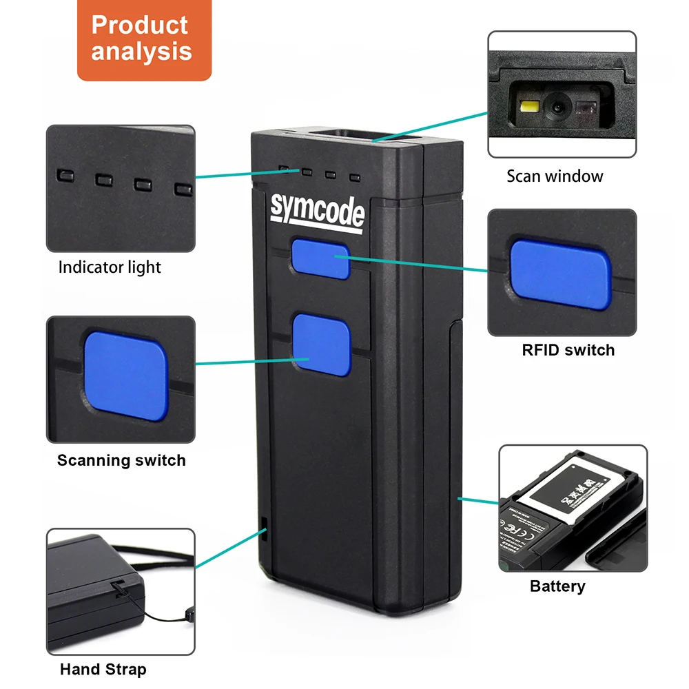 Wireless Bluetooth Barcode Scanner,Symcode Mini Portable Barcode Reader Scanner 