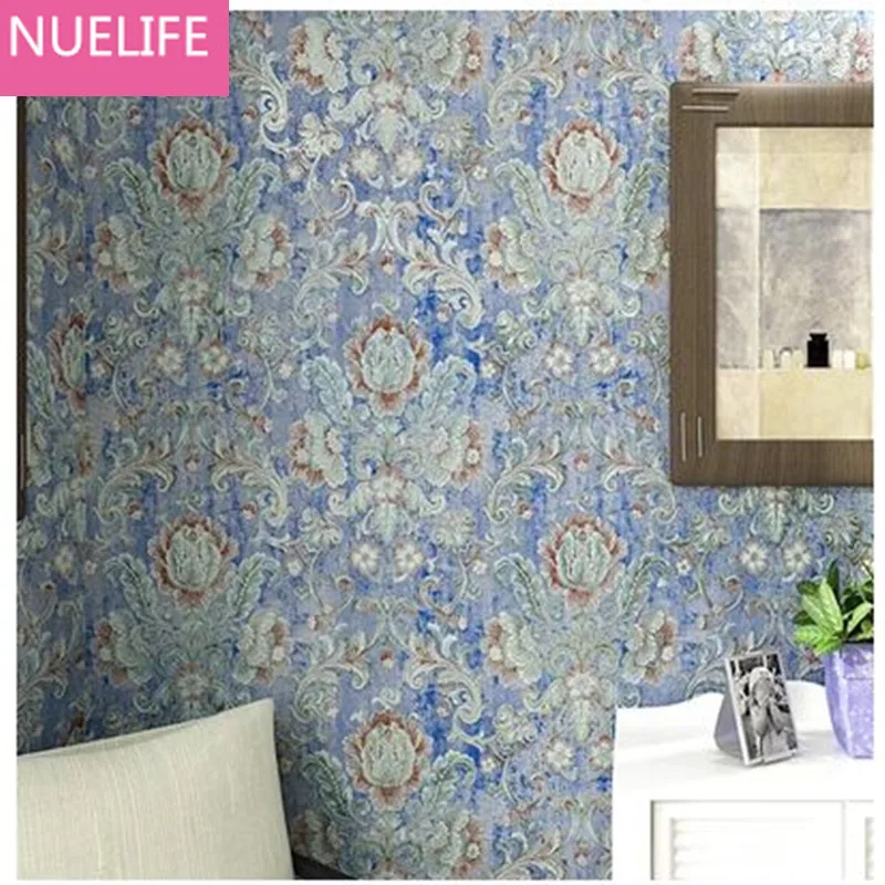 

0.53x10m Retro large flower European pastoral non - woven wallpaper study room living room bedroom restaurant bedside wallpaper