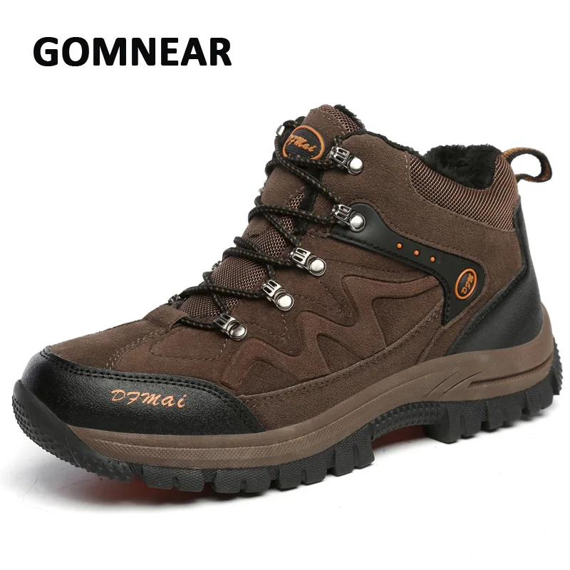 

GOMNEAR Winter Sneakers For Men Hiking Shoes With Plush Outdoor Tourism Mountain Climbing Shoes Anti-skid Camping Hunting Boots