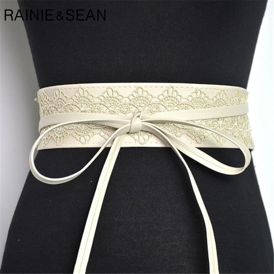 Renie SEAN женский ремень кожаный широкий пояс черные дамские ремни для платьев самозавязывающиеся модные кружевные пояса для женщин